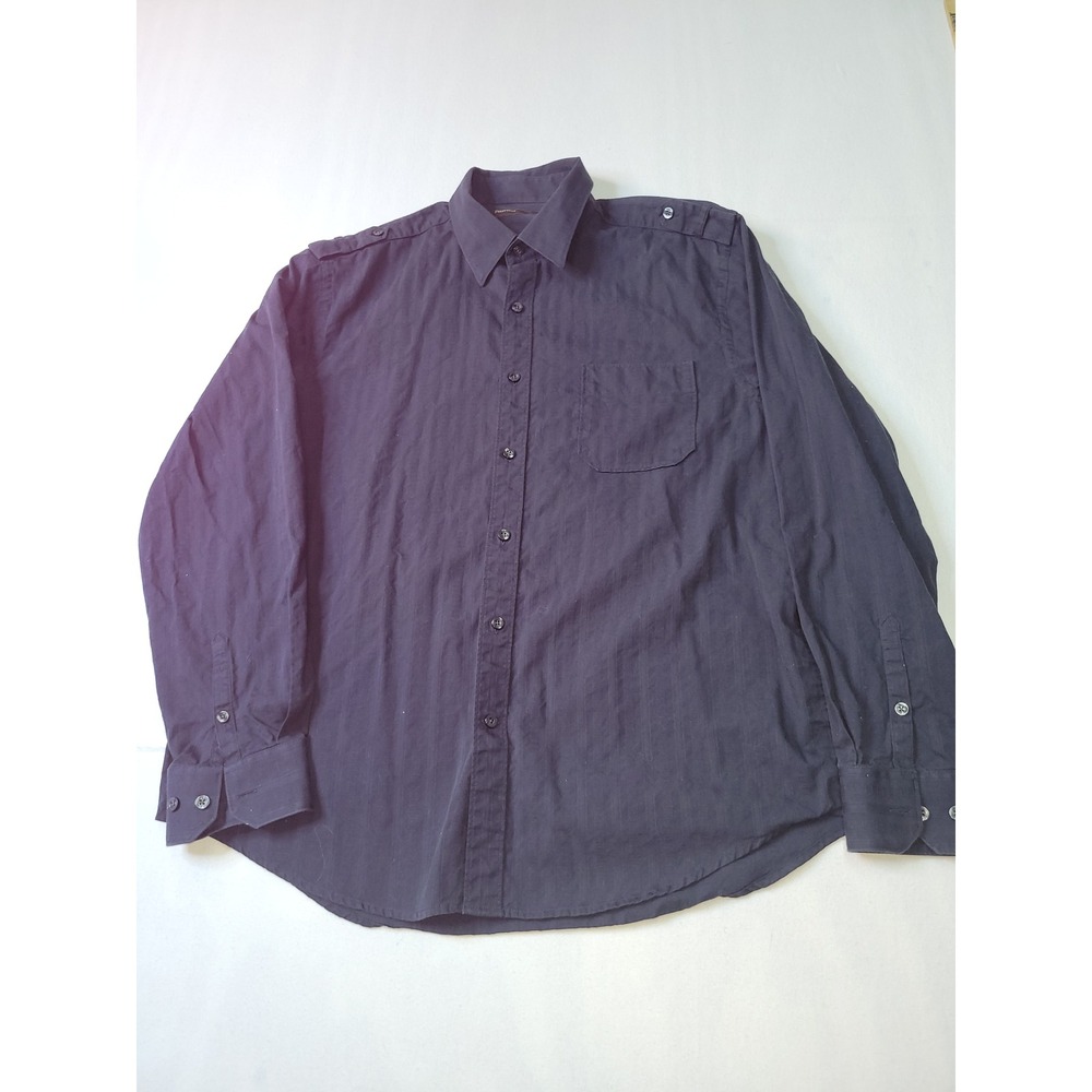 Perry Ellis Mens XL Black Striped Button Down Shirt Long Sleeve Epaulettes 2215
